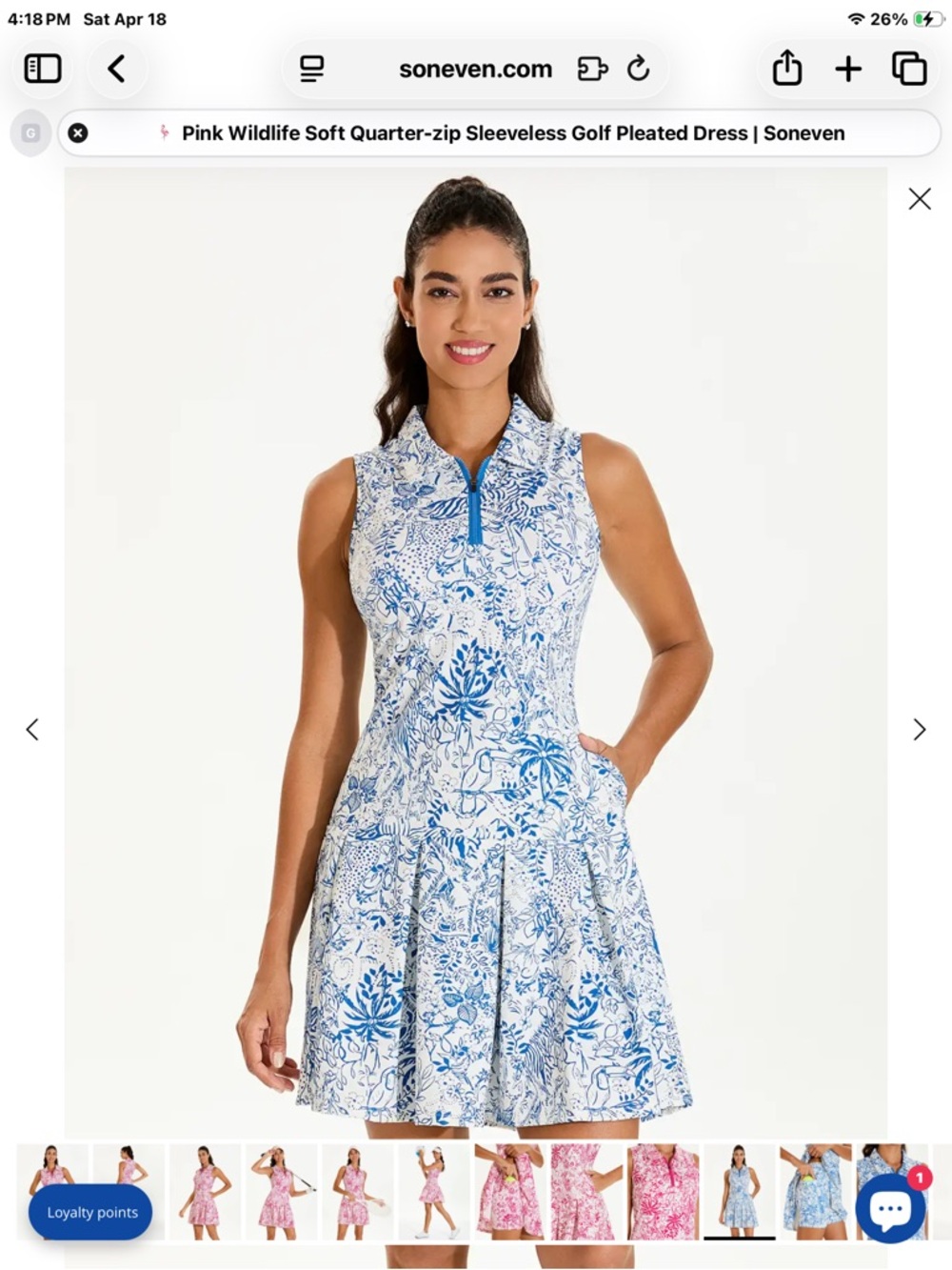 Sleeveless Blue Floral Quarter-Zip Pleated Mini Dress